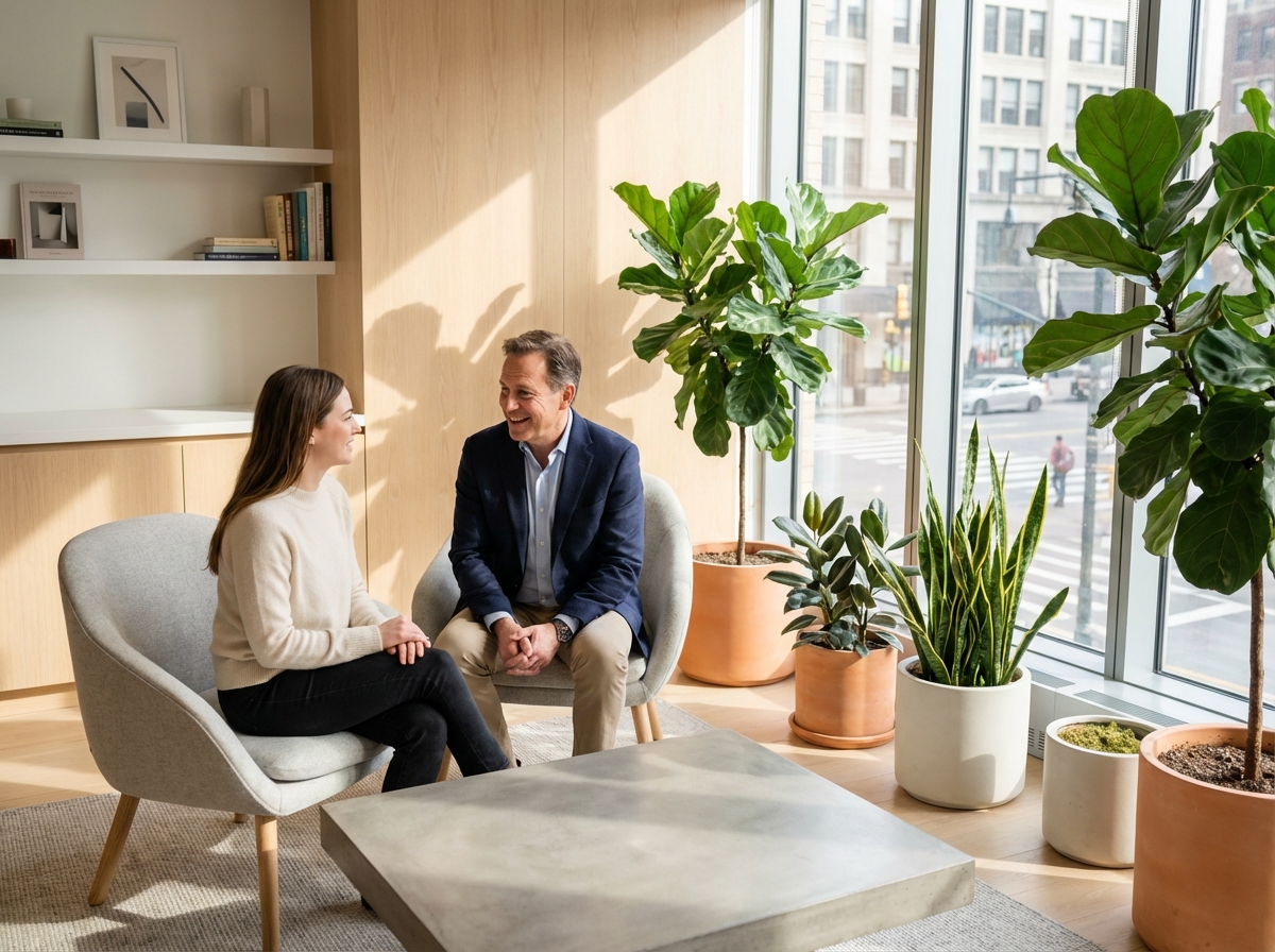 Life coach having an engaging conversation with a client