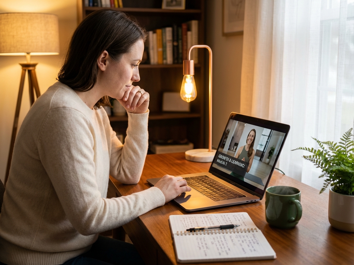 Person studying an online coaching course at home