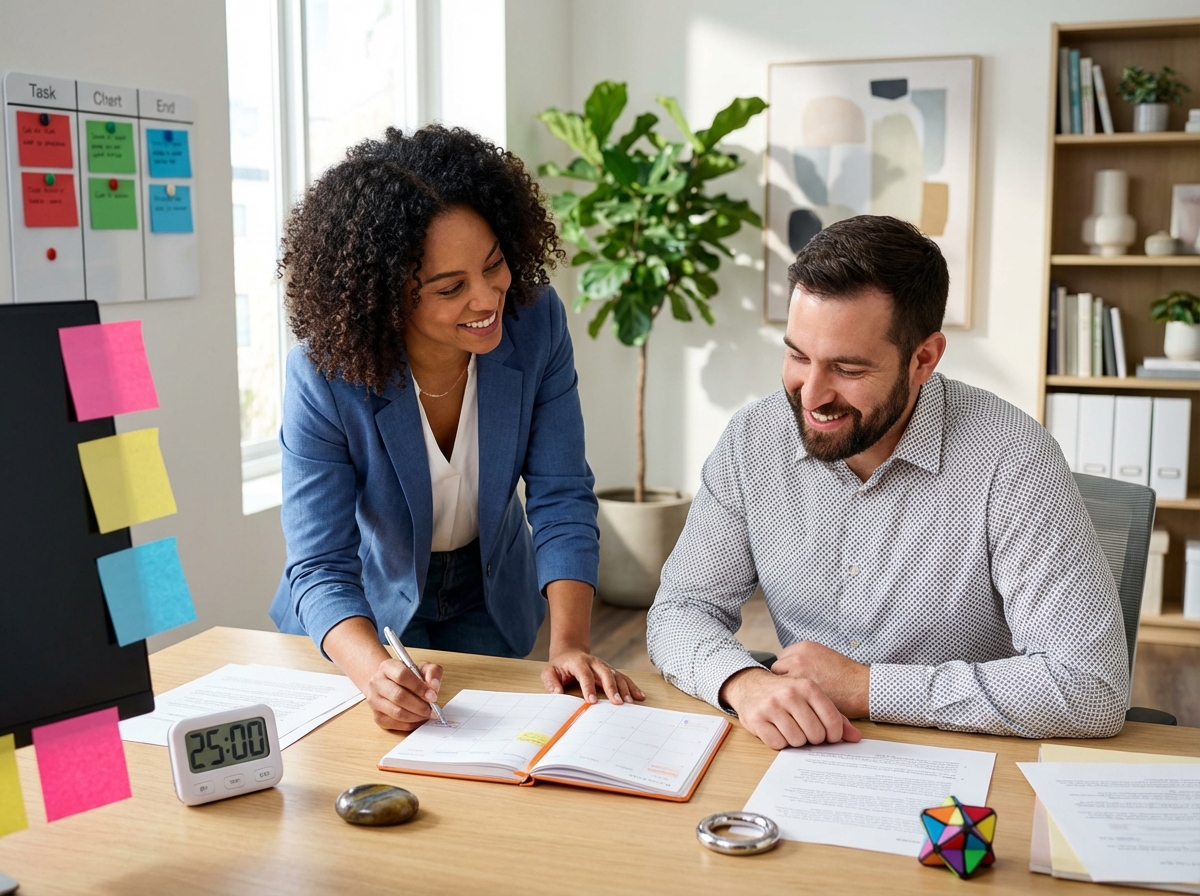 ADHD coaching session with organizational tools